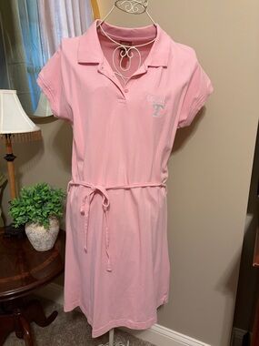Pink Polo Shirt Dress with Waist Tie